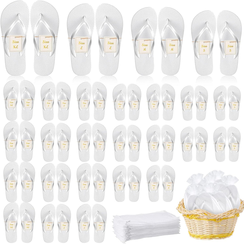 Unittype 24 Pairs Flip Flops Bulk For Wedding Guest Slippers Wedding Flip Flops With Cards Bags For Pool Beach Party