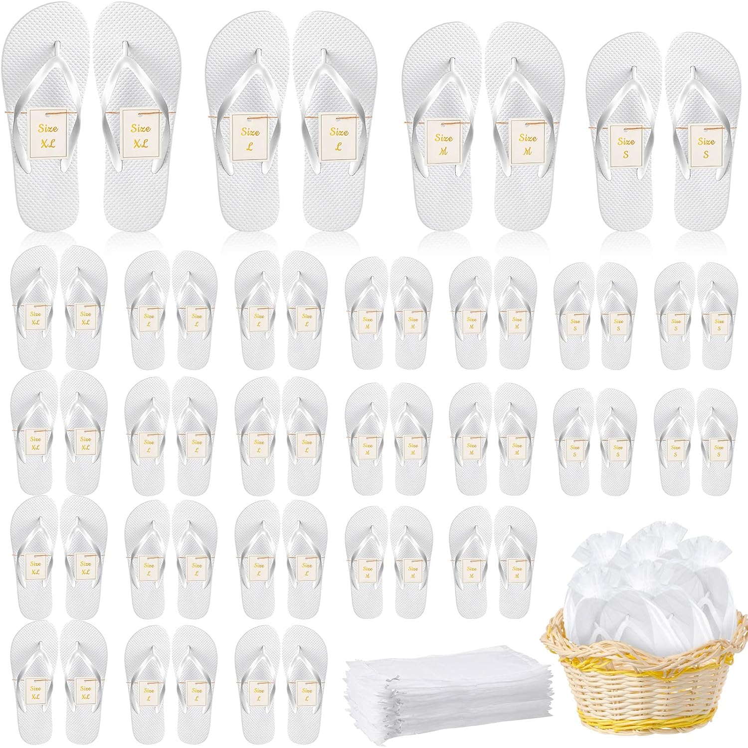 Unittype 24 Pairs Flip Flops Bulk For Wedding Guest Slippers Wedding Flip Flops With Cards Bags For Pool Beach Party