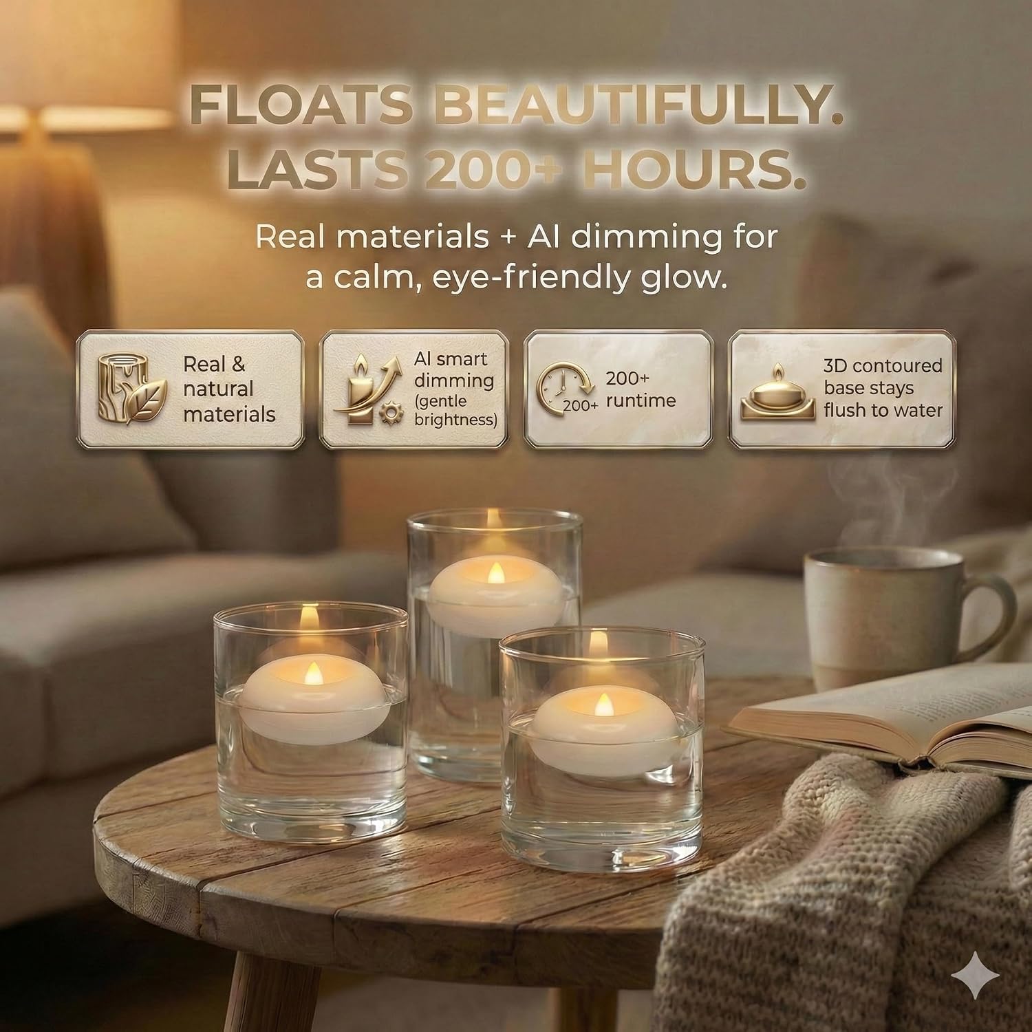 24Pcs Flameless Candles Waterproof, 200Hr 2.2”Led Tea Lights With Battery, Water-Activated Candles For Pool, Wedding Centerpieces, Bath & Spa, Home Decoration (Elegant White)