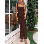Reoria Summer Wedding Guest Maxi Dresses For Women | Sleeveless,Square Neck,Sheer Mesh,Ruched,Slim,Bodycon,Formal,Elegant Long Dress,Cocktail,Club Nightout,2026 Trendy Clothes