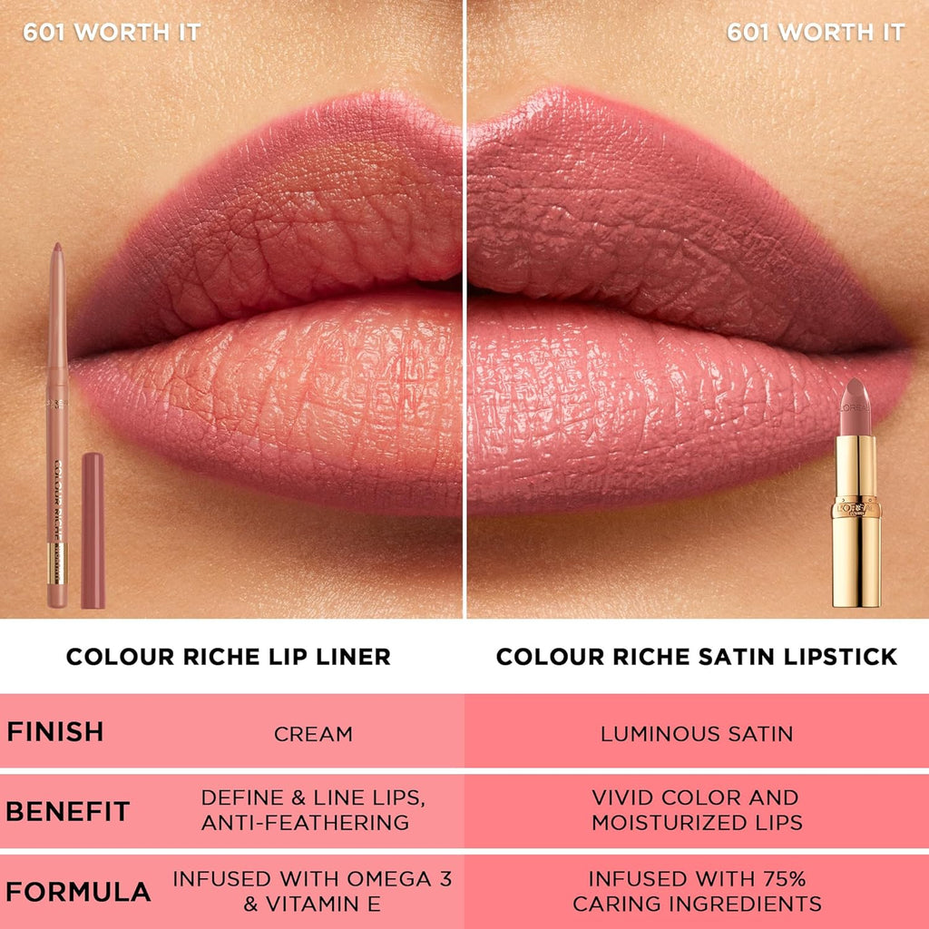 L'Oreal Paris Colour Riche Lip Liner Pencil, Creamy Lip Liner with Omega 3 and Vitamin E, 780 Au Naturale (Soft Neutral Beige)
