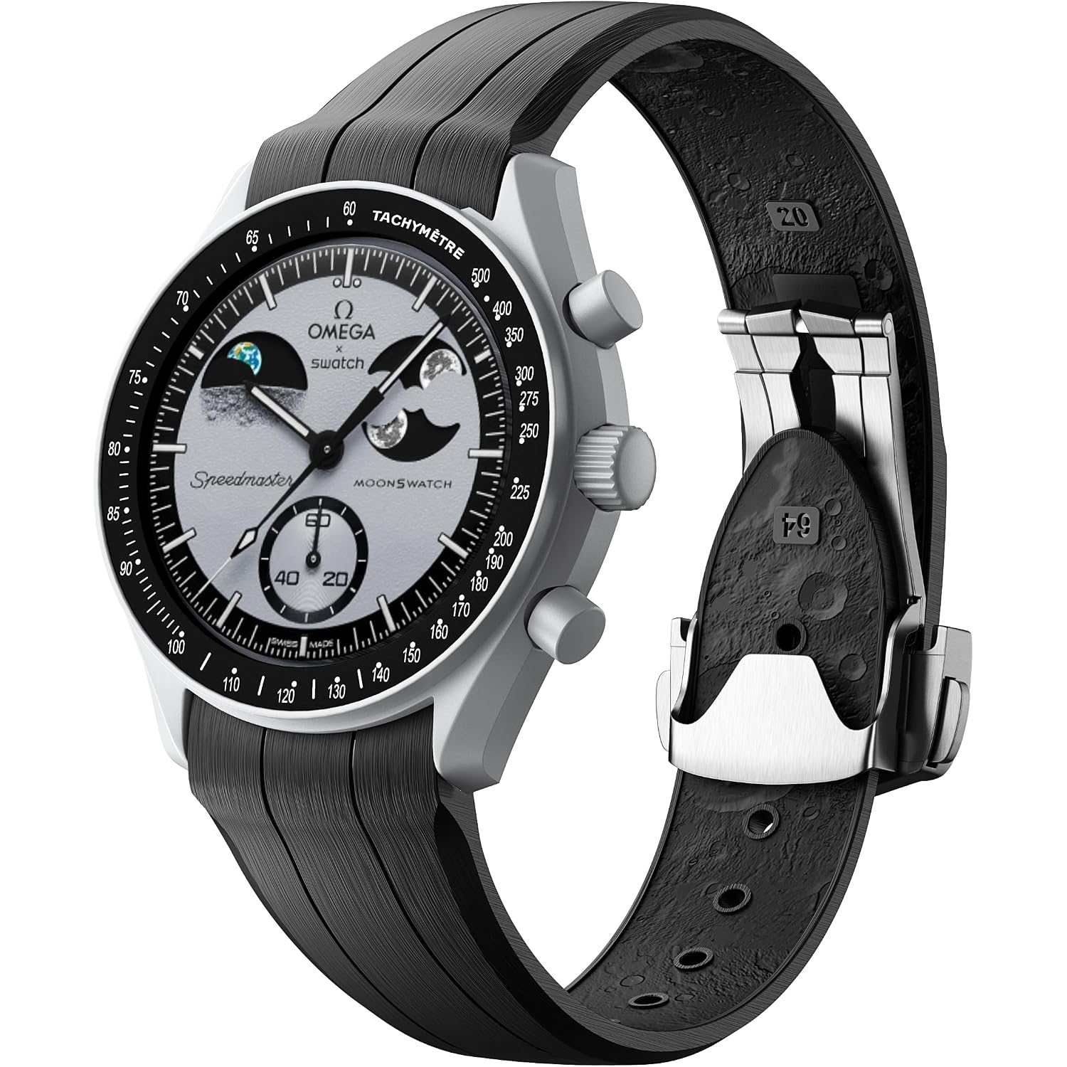 Strap For Omega X Swatch Moonswatch Watch 20Mm,Folding Buckle Lunar Soil Texture Band Compatible Omega Swatch Moonswatch Speedmaster,Curved No Gap Replacement Strap For Men Women