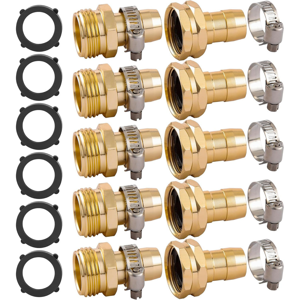 Garden Hose Repair Connector Kit, Fit For 3/4" Or 5/8" Garden Hose Fitting | 5 Set Male And Female Hose Adapter, Water Hose Repair Kit With Clamps