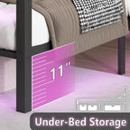 Clibfeng Full Size Bed Frame With Headboard And Footboard,Steel Slats Support-Led Bed Frame With Charging Station,Mattress Foundation-Under Bed Storage, No Box Spring Needed,Noise Free,Black