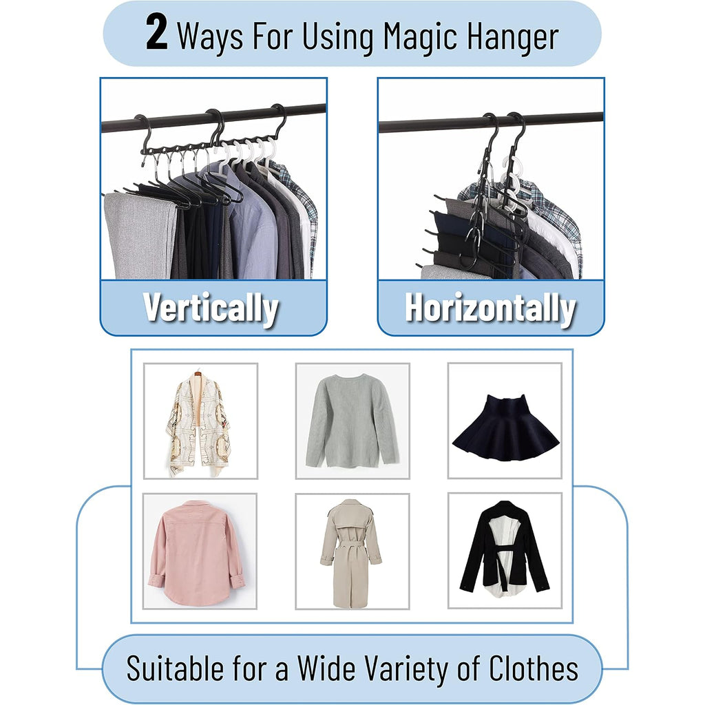 Mr. Pen- Space Saving Hangers, 8 Pcs, 360° Rotating Hooks | Magic Cascading Hanger Organizer With 5 Enclosed Slots, Closet Organizers And Storage For Clothes