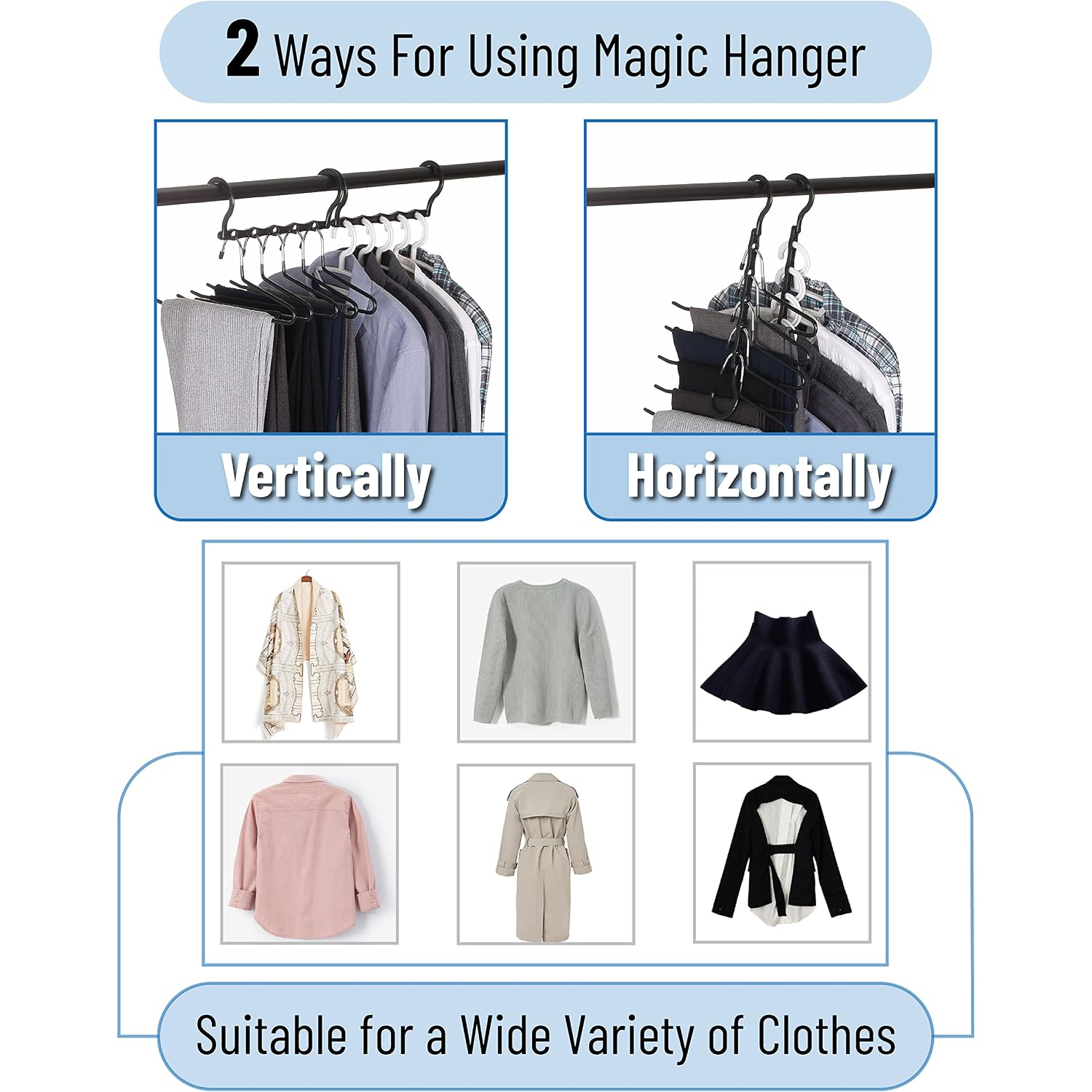 Mr. Pen- Space Saving Hangers, 8 Pcs, 360° Rotating Hooks | Magic Cascading Hanger Organizer With 5 Enclosed Slots, Closet Organizers And Storage For Clothes