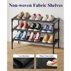 Kitsure Shoe Rack - Non-Woven Shoe Rack Shelf, Shoe Organizer for Closet, Entryway, Garage & Corridor, Stackable Shoe Shelves, 27.5" Wide - 3 Tier, Black