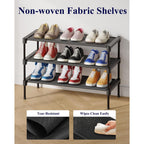 Kitsure Shoe Rack - Non-Woven Shoe Rack Shelf, Shoe Organizer For Closet, Entryway, Garage & Corridor, Stackable Shoe Shelves, 27.5" Wide - 3 Tier, Black