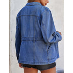 Tankaneo Denim Jacket For Women Distressed Jean Jacket Button Down Oversized Shacket With Pockets