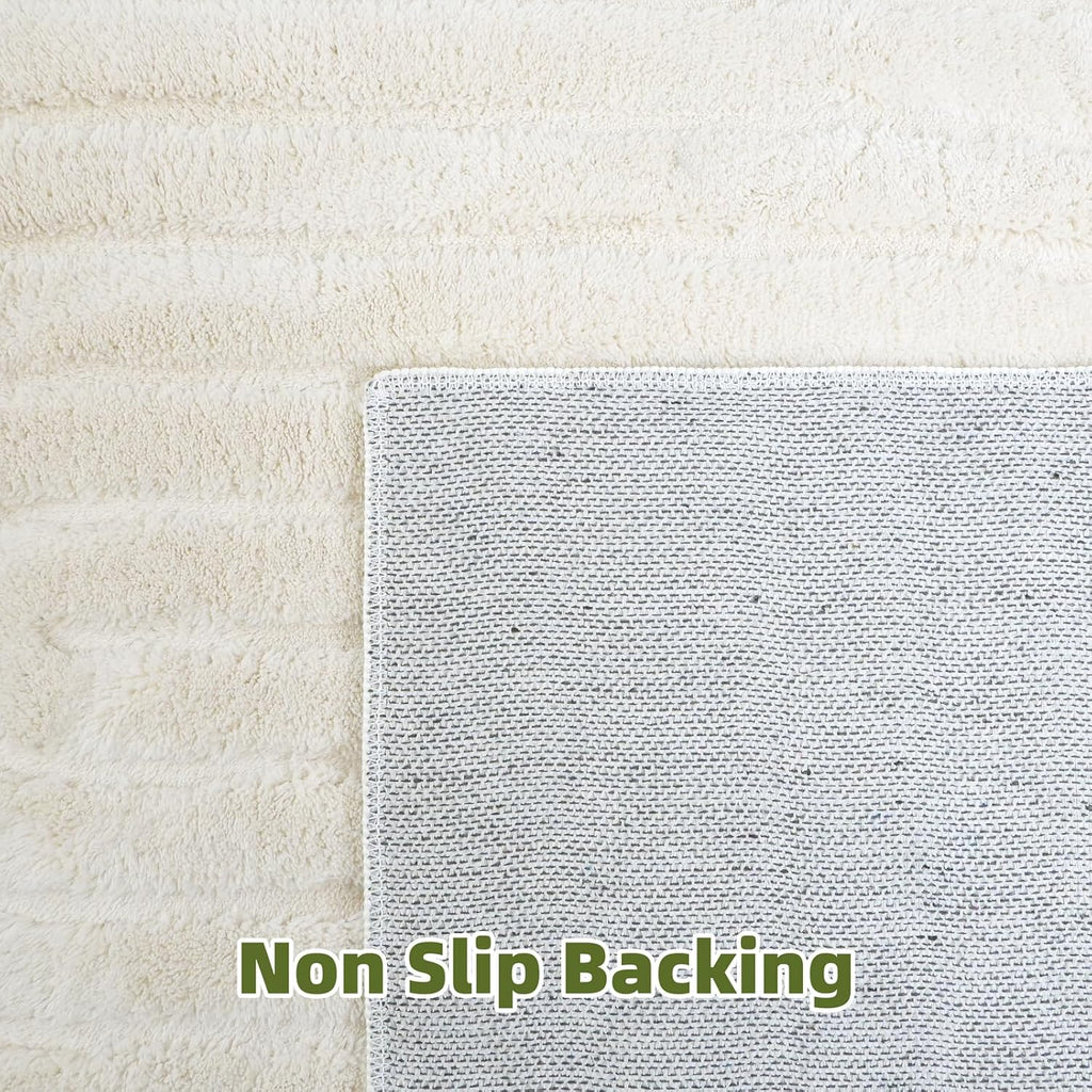 Beige Solid Area Rug 8x10 – Large Washable Soft Indoor Rugs for Living Room Bedroom, Modern Geometric Bohemian Pattern High-Low Pile Textured Carpet for House Apartment, Home Office Decor