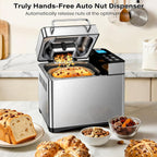 KBS Pro 710W 2LB Bread Maker, Stainless Steel 17-in-1 Smart Bread Machine with Healthy Ceramic Pan, Automatic Nut Dispenser, Tempered Glass Touch Panel, 3 Crust Colors, 15H Timer& Keep-Warm, Recipes