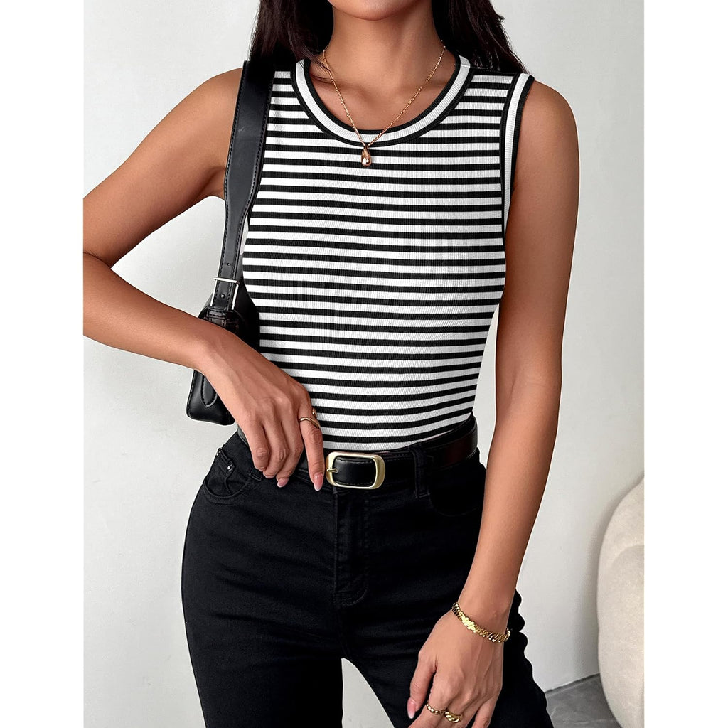 Zeagoo Womens Sleeveless Crewneck Ribbed Tank Tops Casual Basic Summer Top Slim Fitted Racerback Shirts