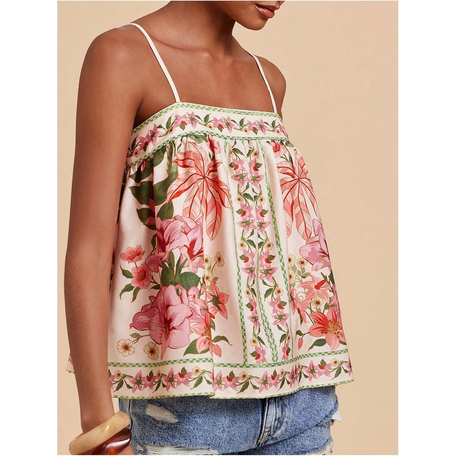 Soly Hux Women'S Boho Floral Cami Top Spaghetti Strap Sleeveless Vacation Summer Camisole