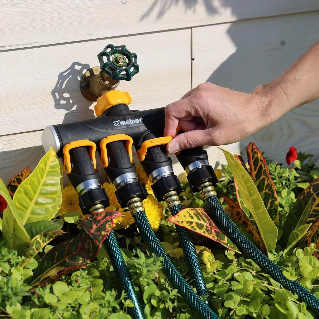 Melnor 65135Amz 4 Way Lever Flow Through Valve Connector Bundle, Yellow, Black