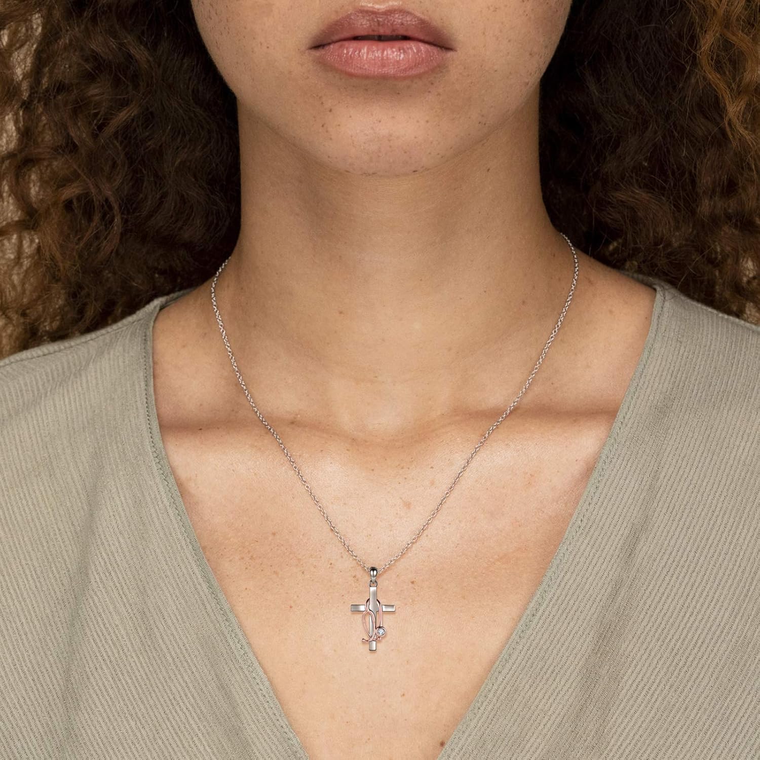Sterling Silver Stethoscope Cross Necklace Earrings Bracelet Ring Women Medicine Pendant Jewelry Nurse Doctor Graduation Gift for Medical Student