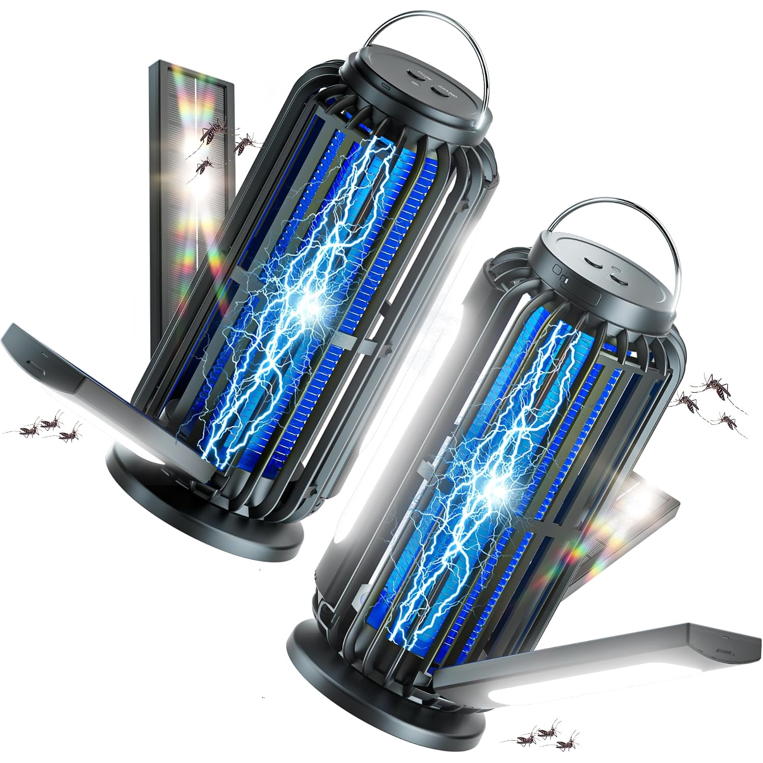 Typec 2 Pack Solar Bug Zapper, 3 Solar Charging Panels, 4200V Mosquito Zapper, Auto On/Off Led Light, Ip67 Waterproof, Usb-C & Solar Powered, Indoor Outdoor Insect Killer For Yard Patio Garden