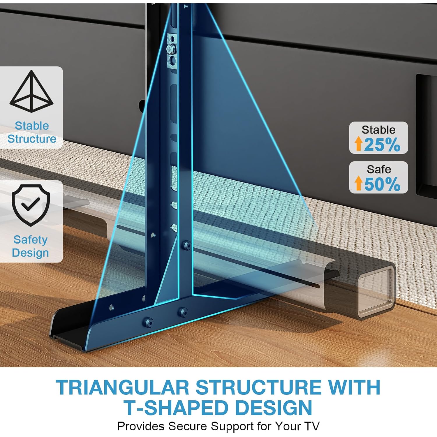 Universal Table Top Tv Stand For 20-75 Inch Flat Curved Tvs, Height Adjustable Tv Legs With Cable Management, Great Load-Bearing Replacement Tv Base Holds Up To 110Lbs, Max Vesa 800X600Mm, Black