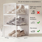 15 Pack X-Large Shoe Storage Boxes Fit Us Size 11, Shoe Organizer For Closet Clear Plastic Stackable Shoe Dispaly Case Holder Bins, Sneaker Storage For Sneakerheads White For Home And Family