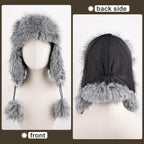 Women Faux Fur Trapper Hat with Pompoms Warm Classic Ear Flaps Fuzzy Bobble Cap Warm Outdoor Ski Snow Cap for Women and Men