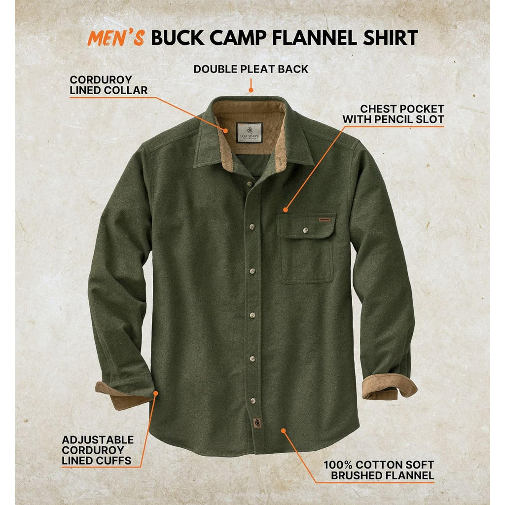 Legendary Whitetails Mens Long Sleeve Button Down 100% Cotton Flannel Shirt