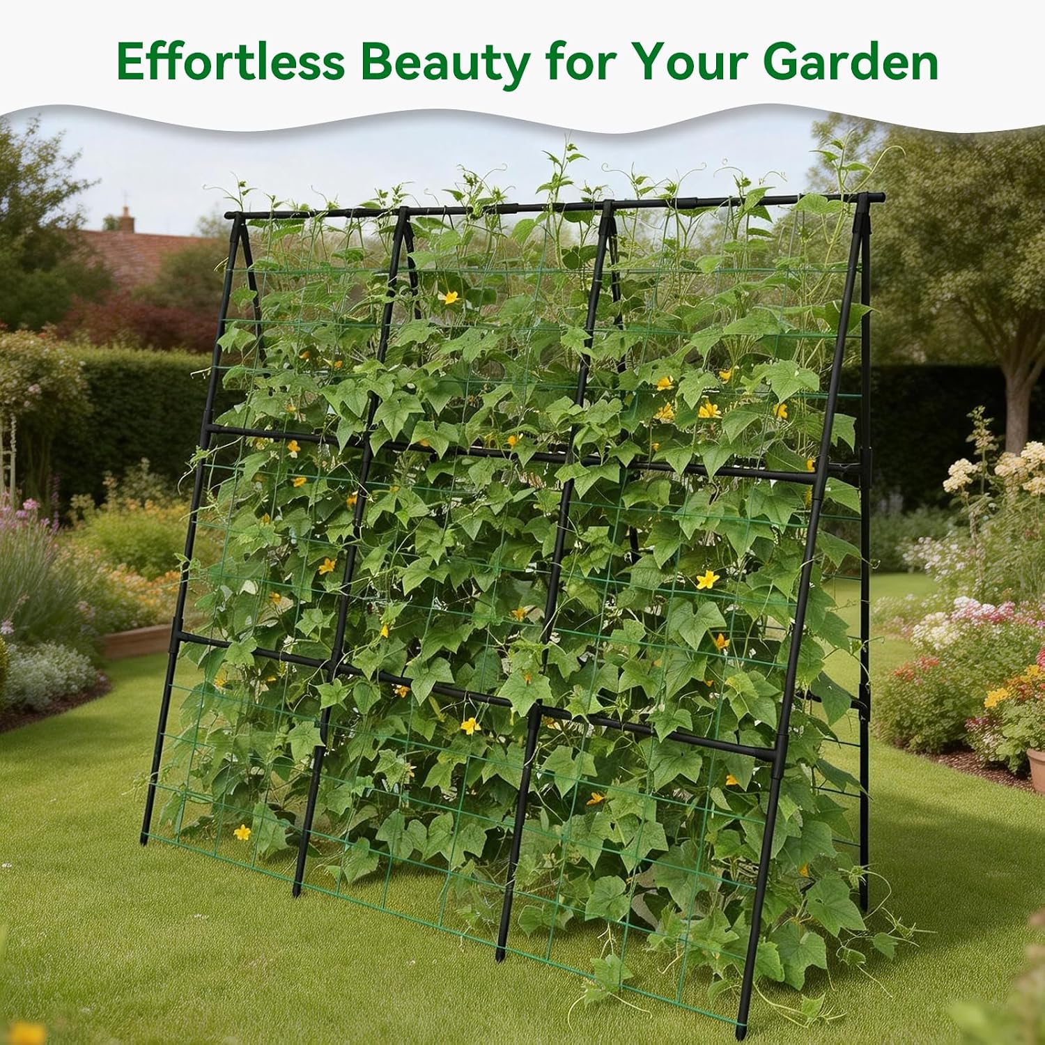 Cucumber Trellis - 49.4"*49.4" Metal Garden Trellis For Climbing Plants, Garden Trellis With Plastic-Coated Steel Pipe, A Frame Trellis For Cucumbers, Peas, Morning Glories(Black)