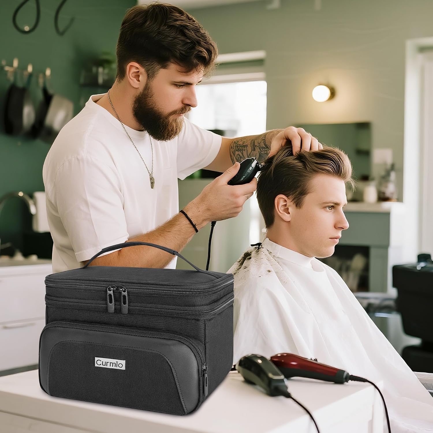 Travel Carrying Case For Hair Clipper, Double Layer Barber Supplies Hair Cutting Tools Storage Bag Compatible With Ufree/Wahl/Andis/Hatteker/Osterpro And Most Standard Men Hair Trimmer