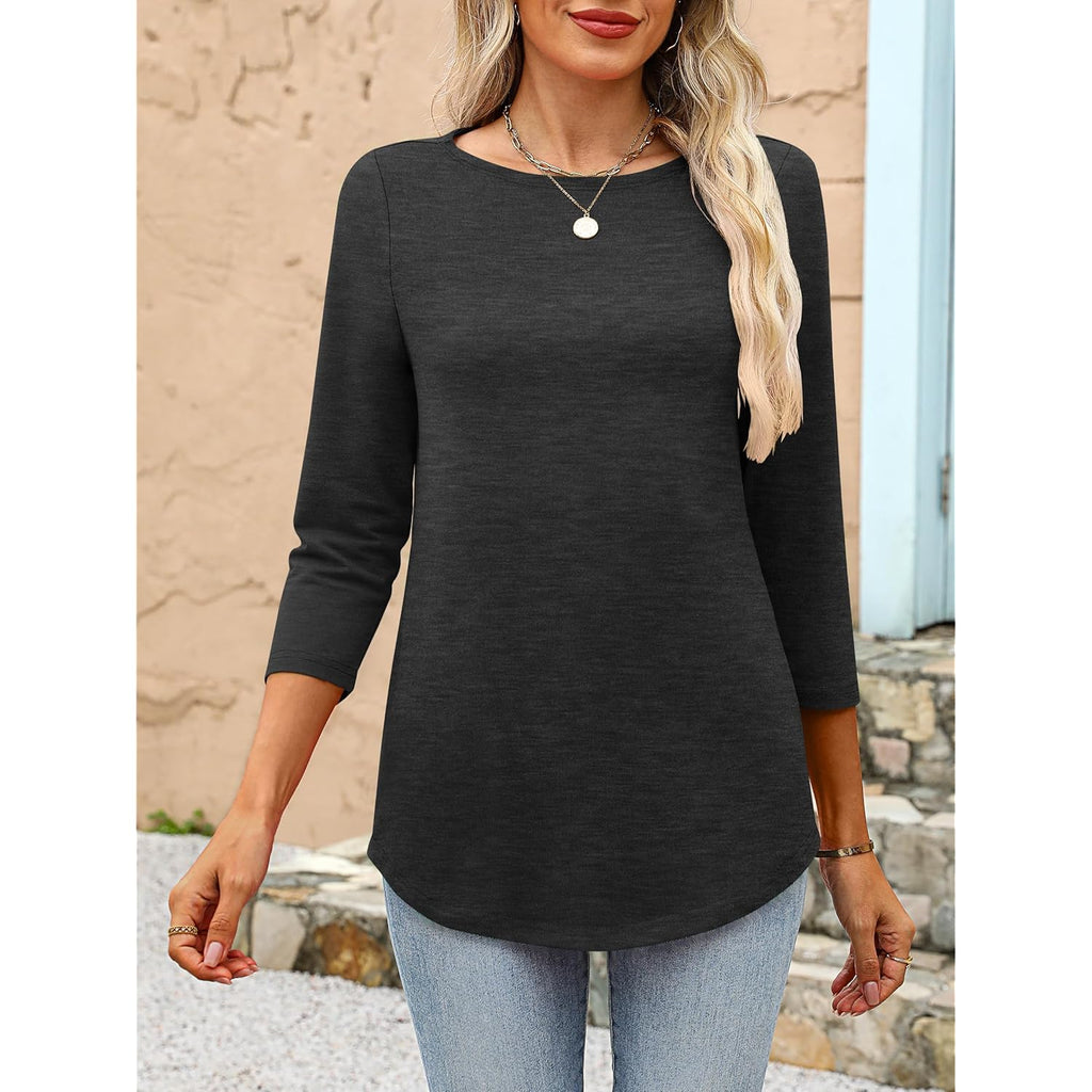 Women 3/4 Length Sleeve Tops 2026 Summer Tshirts Boat Neck Tunic Shirt Basic Tee Blouse Fall Travel Outfits Clothes
