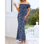 Zesica Women'S Summer Off Shoulder Floral Bodycon Maxi Dress 2026 Ruched Elegant Formal Cocktail Wedding Guest Long Dresses