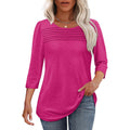 Ofeefan Womens Tops 3/4 Length Sleeve Blouses Dressy Casual Spring Summer Fall Outfits Pleated Front T Shirts Curved Hem