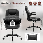 Executive Office Chair Pu,Leather Office Chair With Wheels,360° Swivel Rolling Chair With Padded Arms,Ergonomic Computer Chair With Lumbar Support For Short People Use(Black)