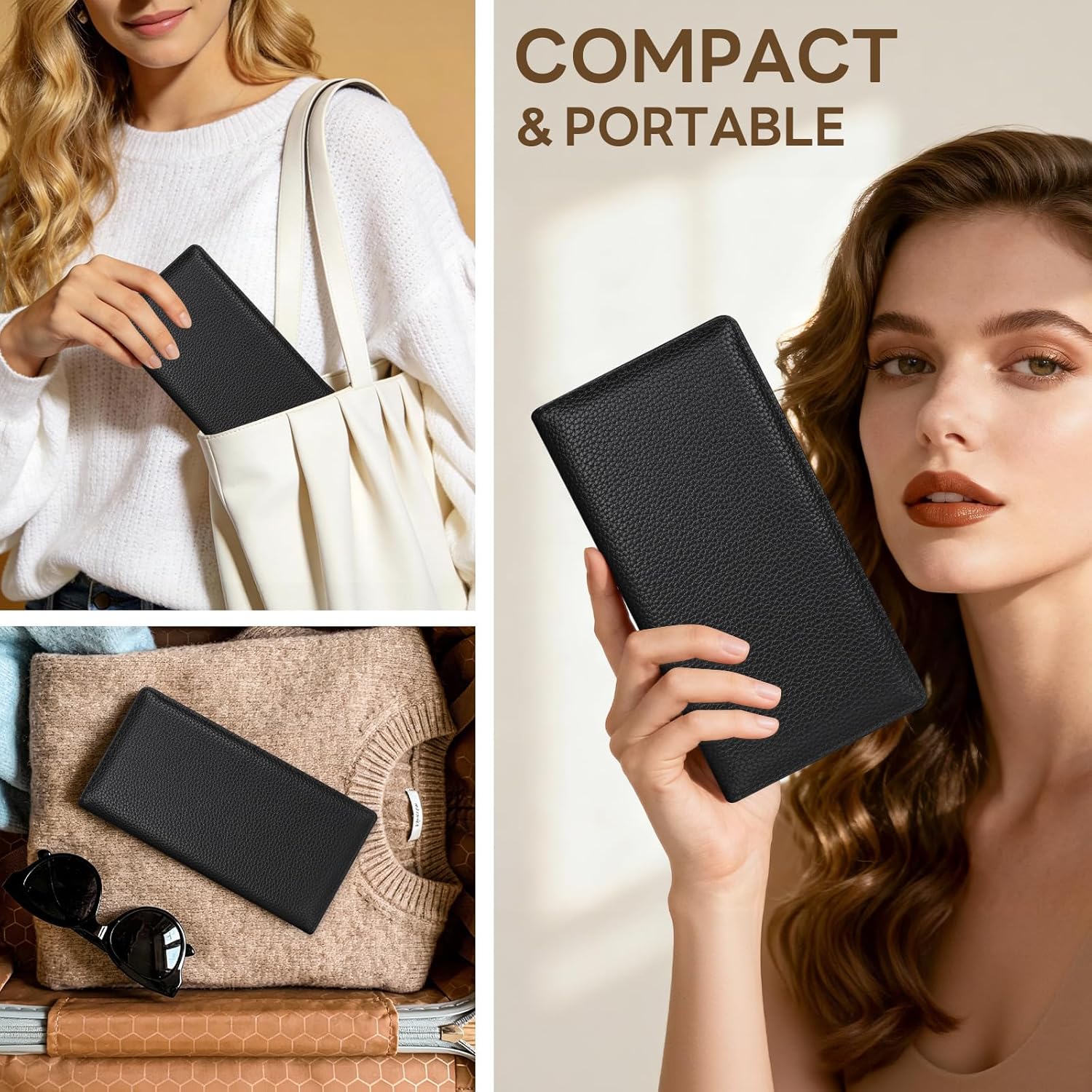 Womens Wallet, Extra Slim RFID Wallets, Leather Bifold Clutch Billfold Purse, with 11 Card Slots & ID Window, Cute Credit Card Holder Purse for Ladies Girls (Black)