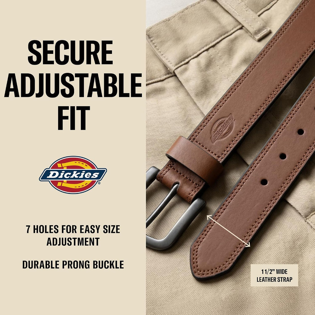 Dickies Mens Genuine Leather Belt – Durable Casual Style, Regular & Big And Tall Sizes