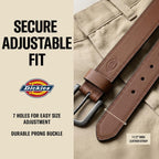 Dickies Mens Genuine Leather Belt – Durable Casual Style, Regular & Big And Tall Sizes