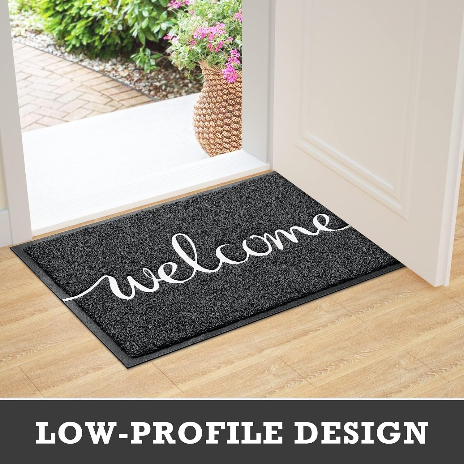 Cozybounty Black Door Mat Welcome Mats Outdoor Indoor Non-Slip Doormat For Entryway Low-Profile Floor Mat For Yard, Garage, High Traffic Areas (30"X17.5", Black)