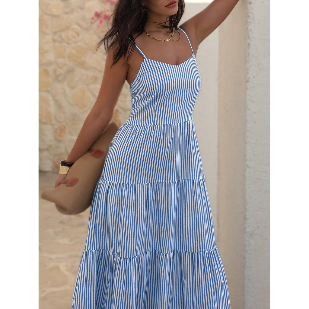 Anrabess Womens Summer Midi Dresses Casual Striped Plaid Sleeveless Flowy Maxi Dress 2026 Beach Vacation Sundress