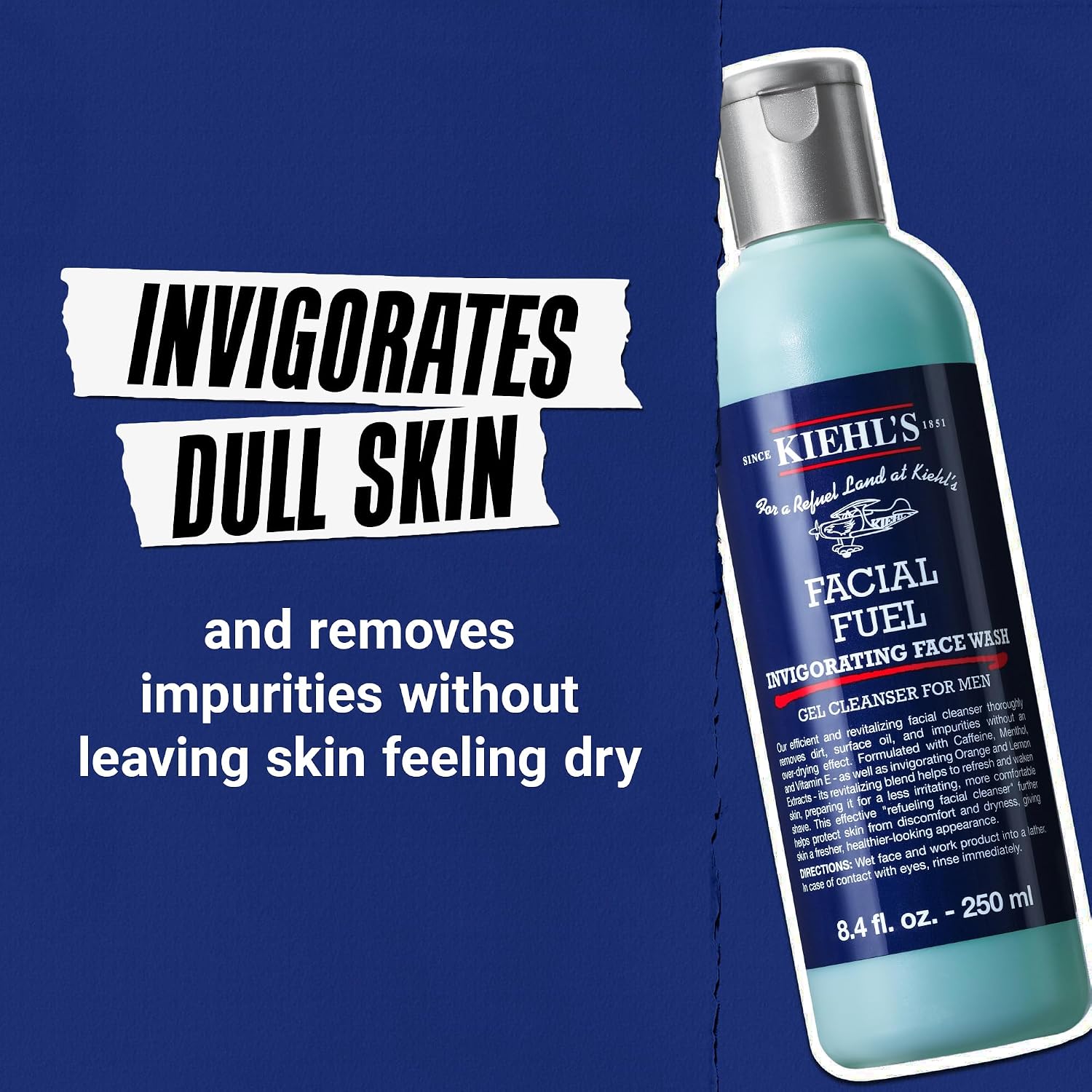 Kiehl'S Facial Fuel Face Wash, Refreshing + Invigorating Men'S Gel Cleanser, With Caffeine, Vitamin E And Menthol, Non-Drying Formula Moisturizes Skin, Great For Clogged Pores, For All Skin Types