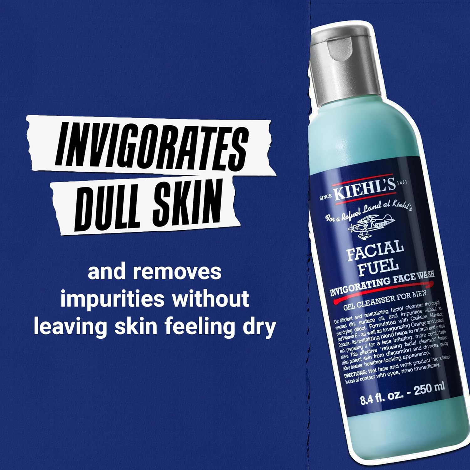 Kiehl's Facial Fuel Face Wash, Refreshing + Invigorating Men's Gel Cleanser, with Caffeine, Vitamin E and Menthol, Non-Drying Formula Moisturizes Skin, Great for Clogged Pores, for All Skin Types