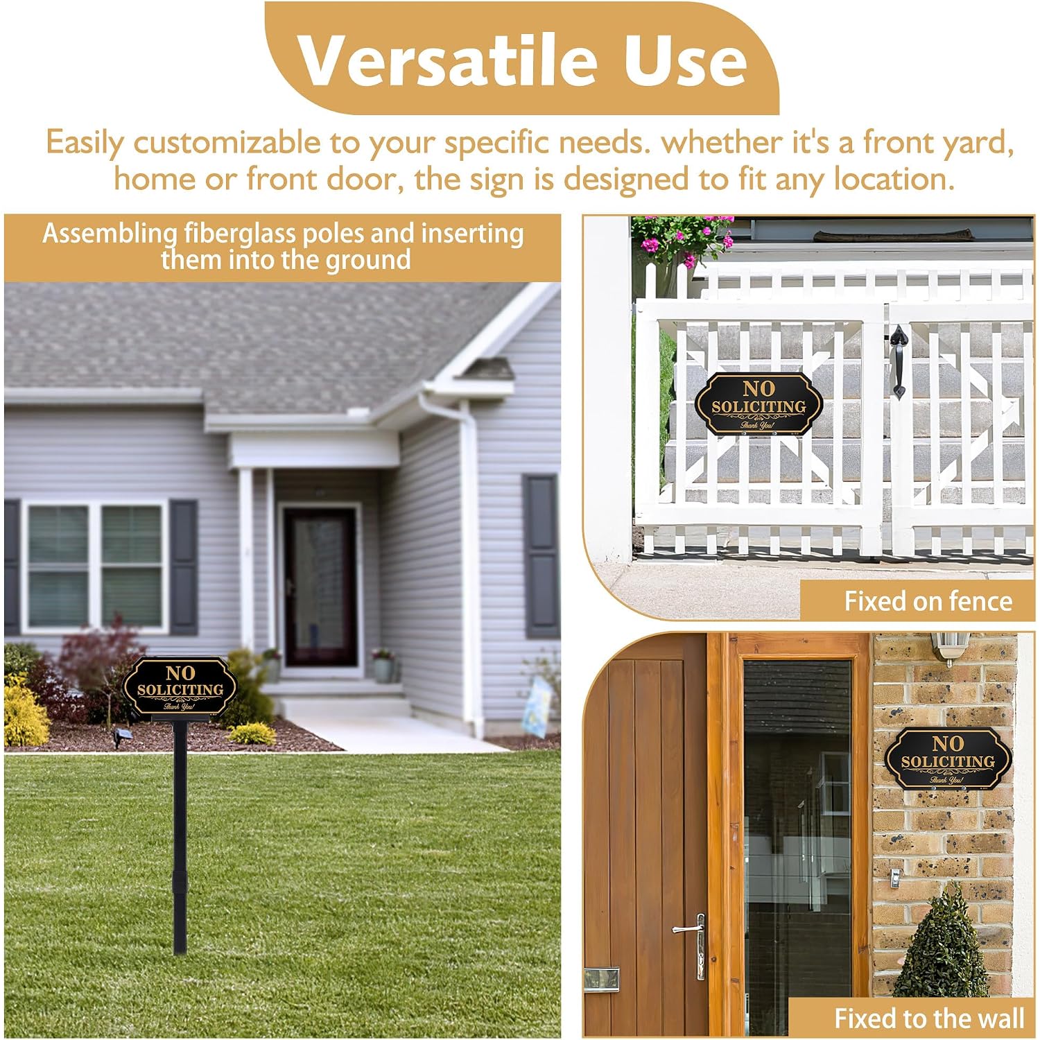 No Soliciting Sign For House With Stake - 50-Mil Thick Aluminum - 5X10 Inch/37 Inch High - Adjustable Height - Outdoor Yard Sign For Home And Front Door (A1512)