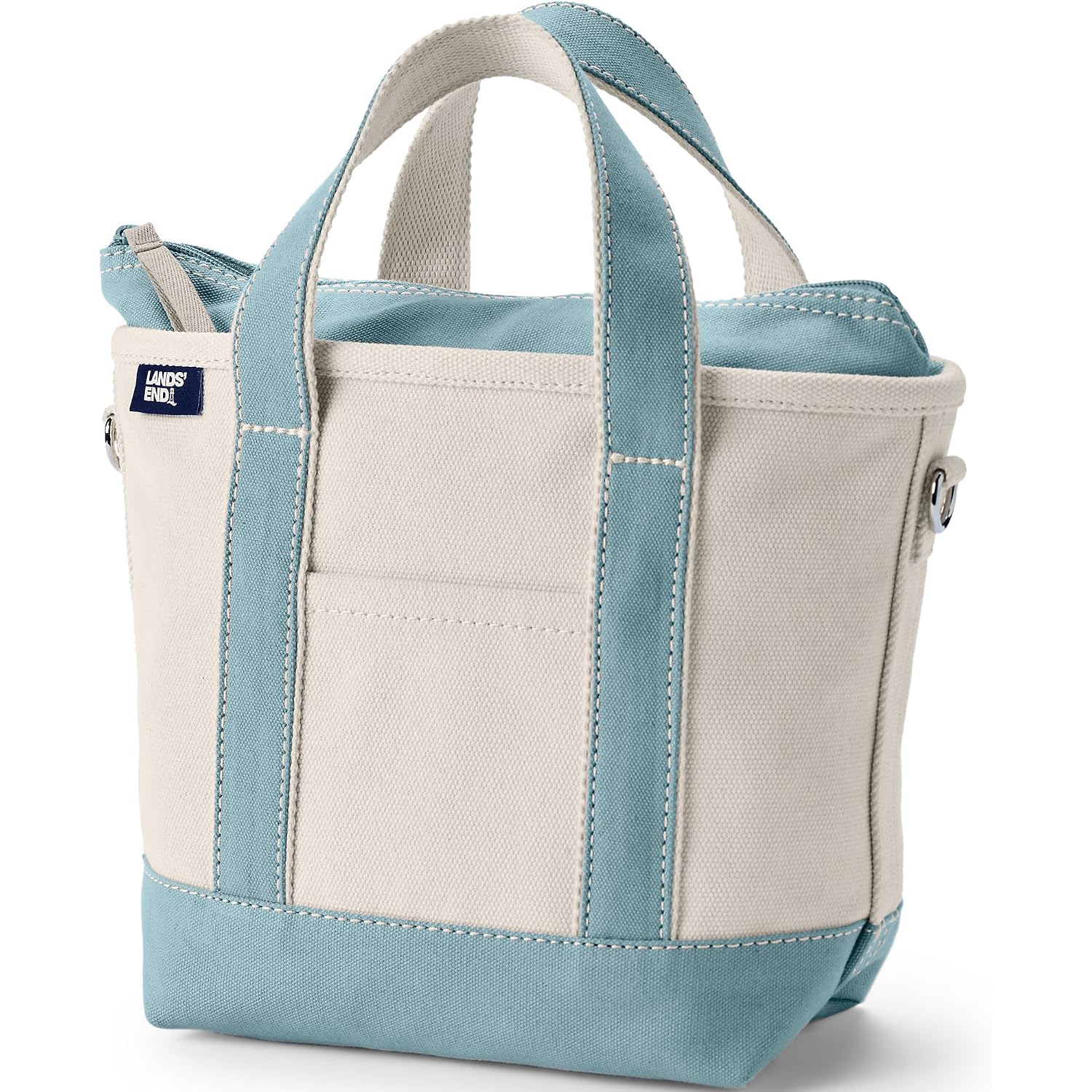 Lands' End Zip Top Long Handle Canvas Tote Bag