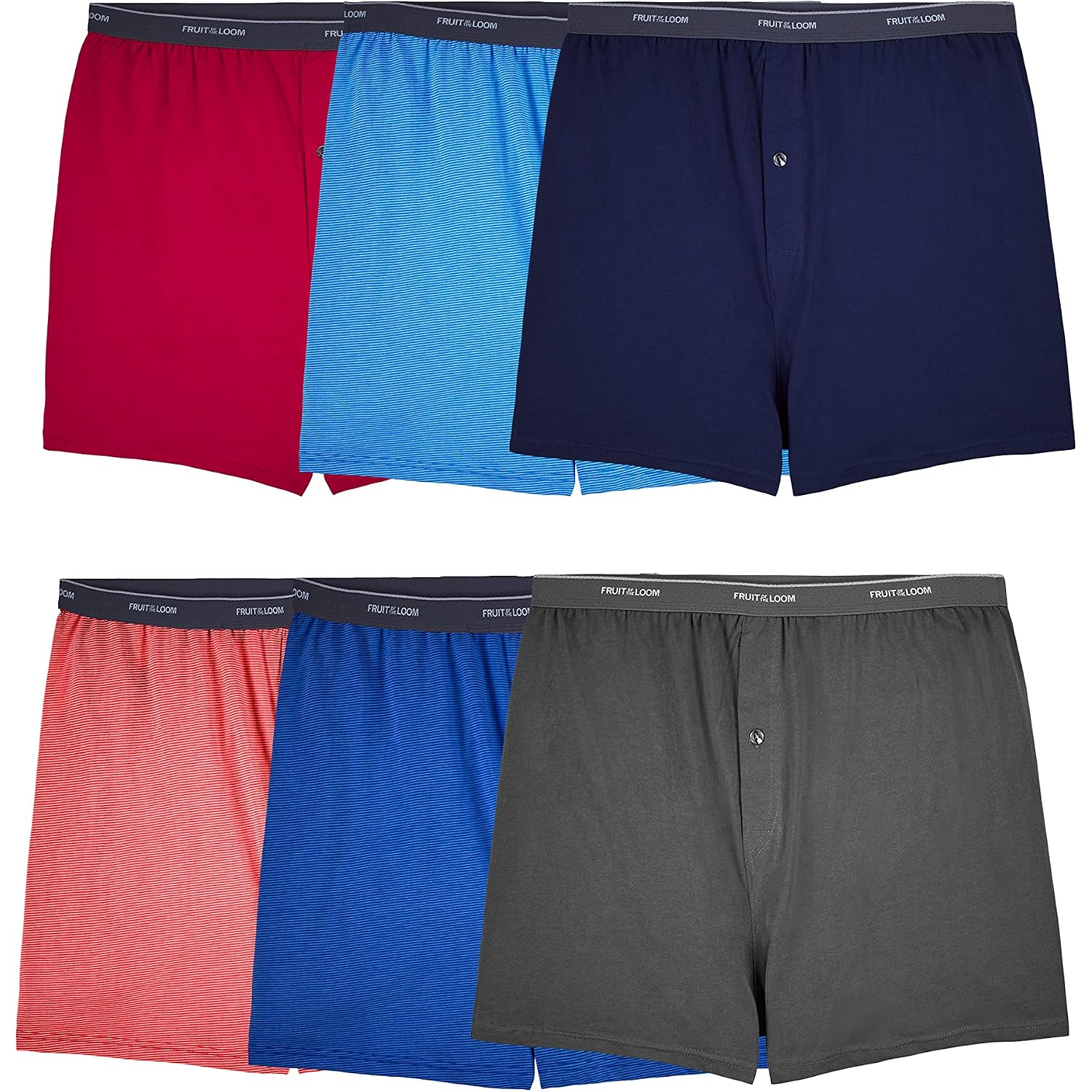 Fruit Of The Loom Mens Tag-Free Knit Boxer Shorts, Relaxed Fit, Moisture Wicking, Assorted Color Multipacks