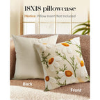 Embroidered Throw Pillow Cover - 18X18 Decorative Pillow Cover With Zipper Aesthetic Cute Design Boho Spring Summer Cozy Throw Pillowcase For Living Room Couch Sofa Bed, White Daisy