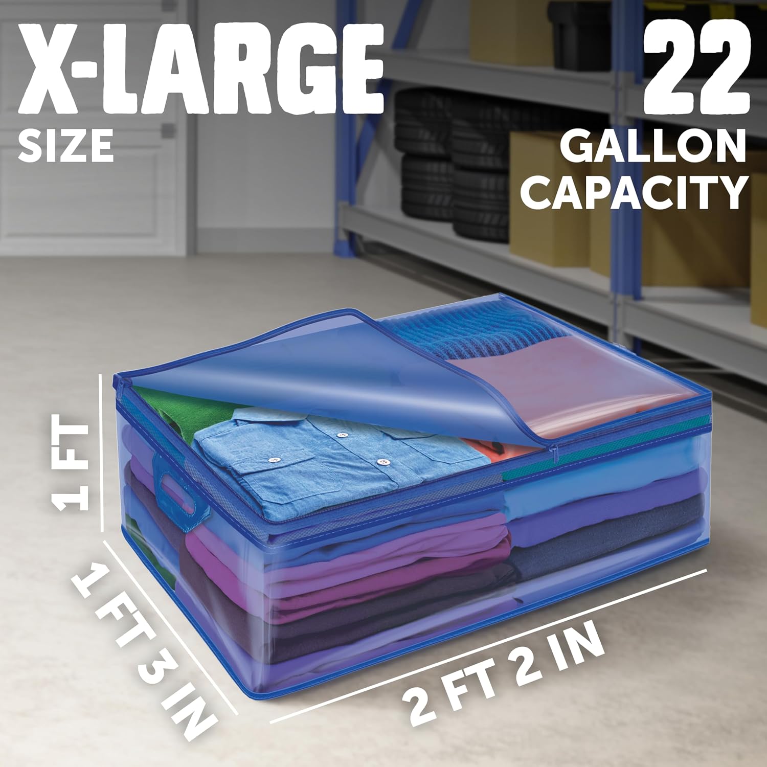 Ziploc Flexible Totes, X-Large Size, 22 Gallon, 2 Count Organizing Tote With Zipper And Built‑In Handles, Flexible & Stackable Clothing And Home Storage Bag