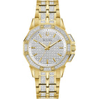 Bulova Ladies' Crystal Octava Gold Stainless Steel 3-Hand Quartz Watch, Crystal Bezel And Dial Style: 98L302