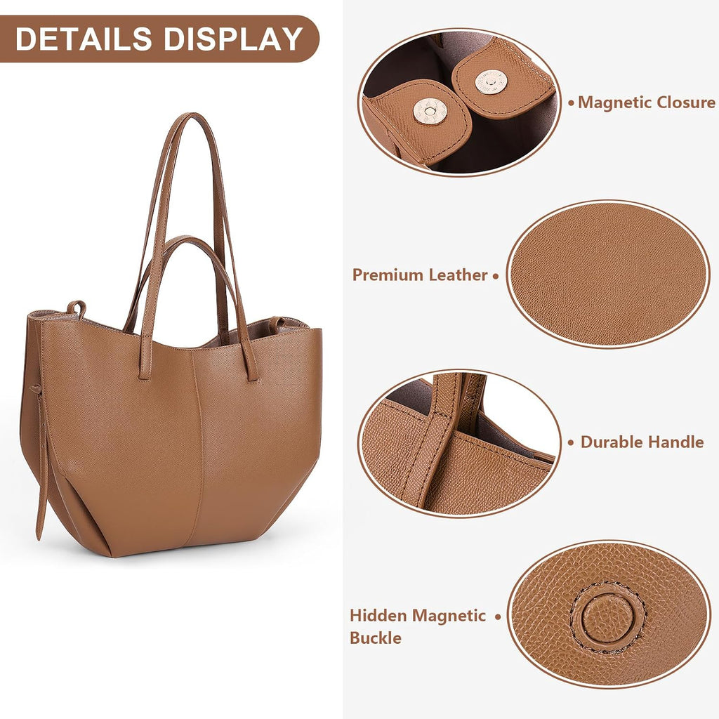 Work Bag Faux Leather Tote Bag For Women Trendy Handbag Purse Fall Shoulder Bag With Magnetic Closure