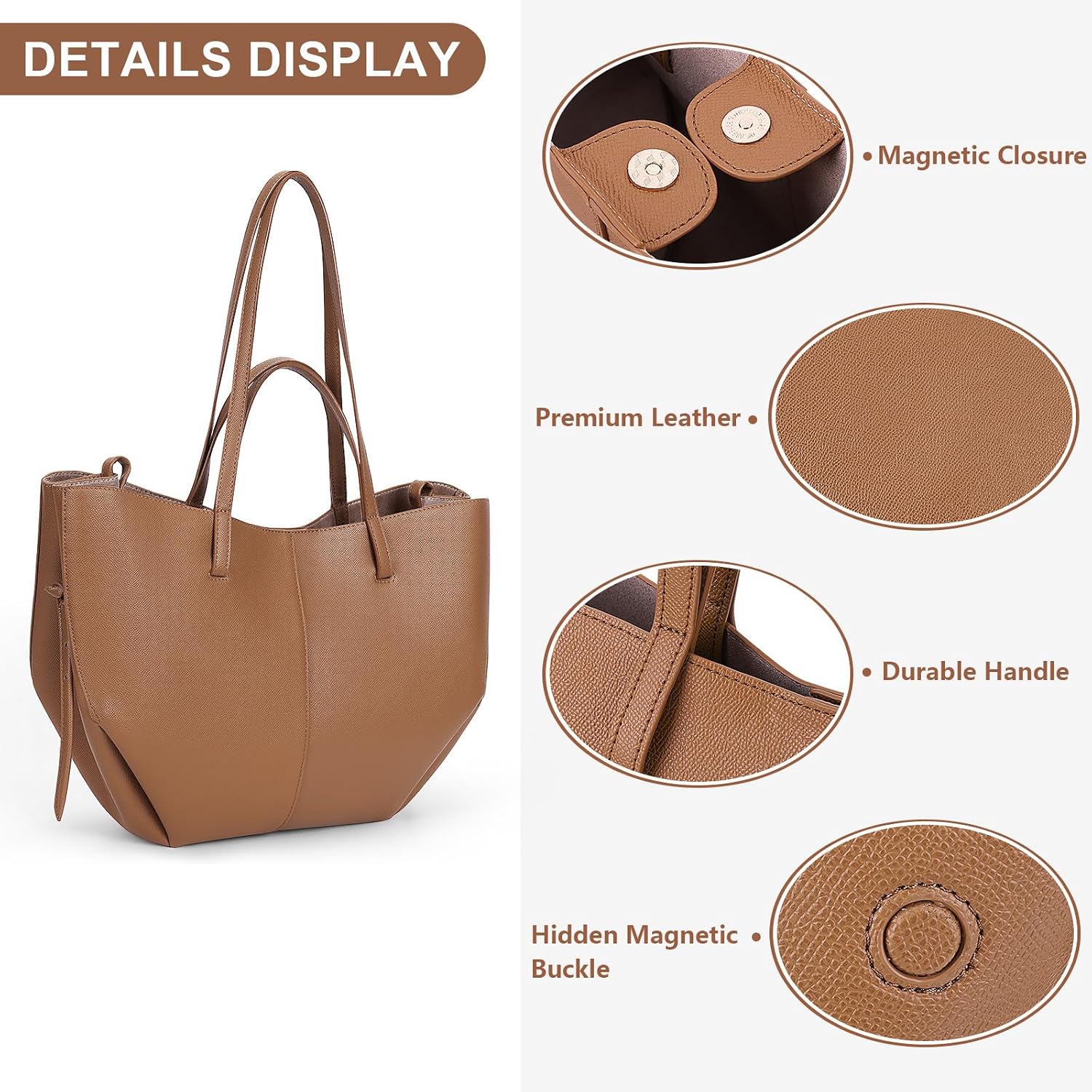 Work Bag Faux Leather Tote Bag For Women Trendy Handbag Purse Fall Shoulder Bag With Magnetic Closure