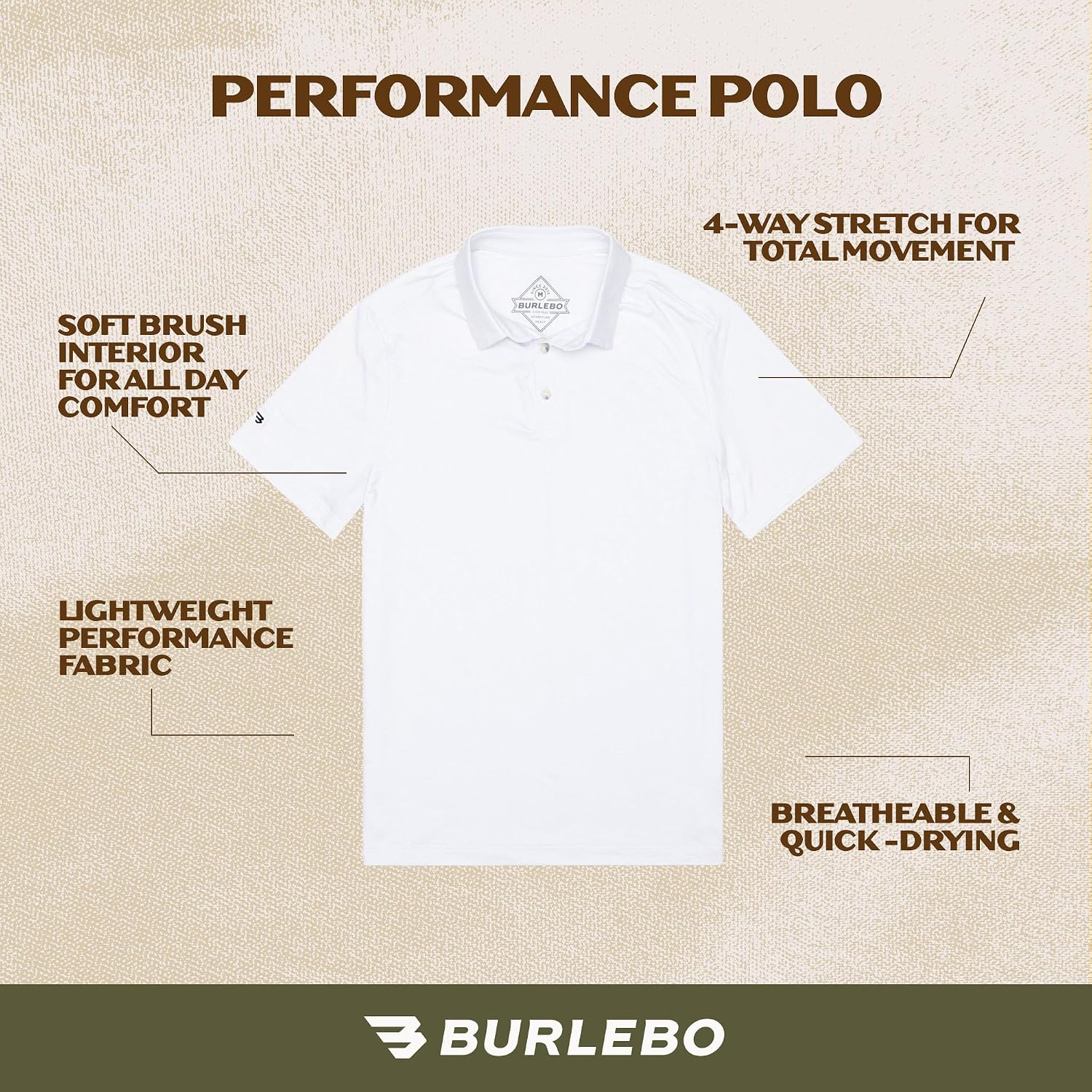 Burlebo Men’S Performance Polo Shirt – Lightweight, Quick Dry, Moisture Wicking, Four-Way Stretch