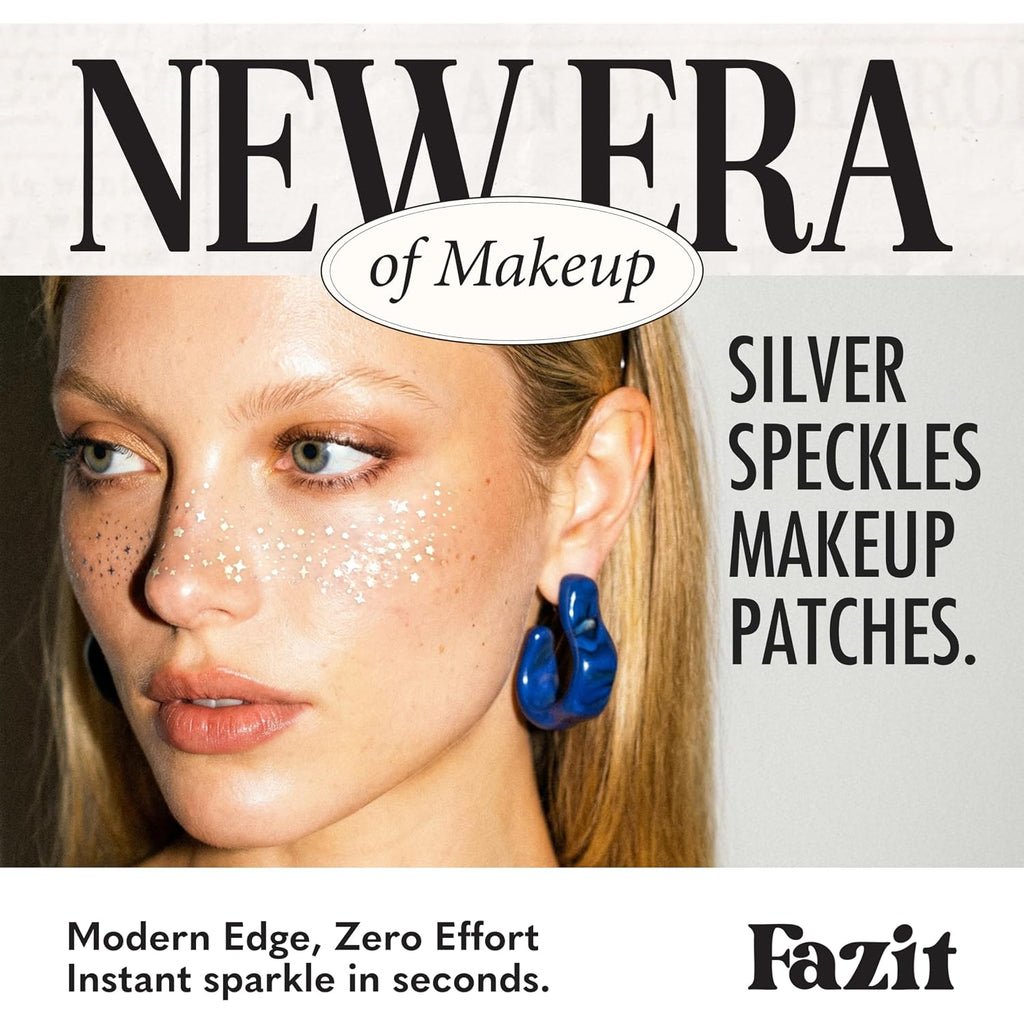 Fazit Silver Speckles - Glitter Freckle Makeup Patches - Shimmering Faux Freckles & Body Glitter - Waterproof, Long-Lasting Instant Glamour For Festivals & Parties - 6 Temporary Patches Per Pack