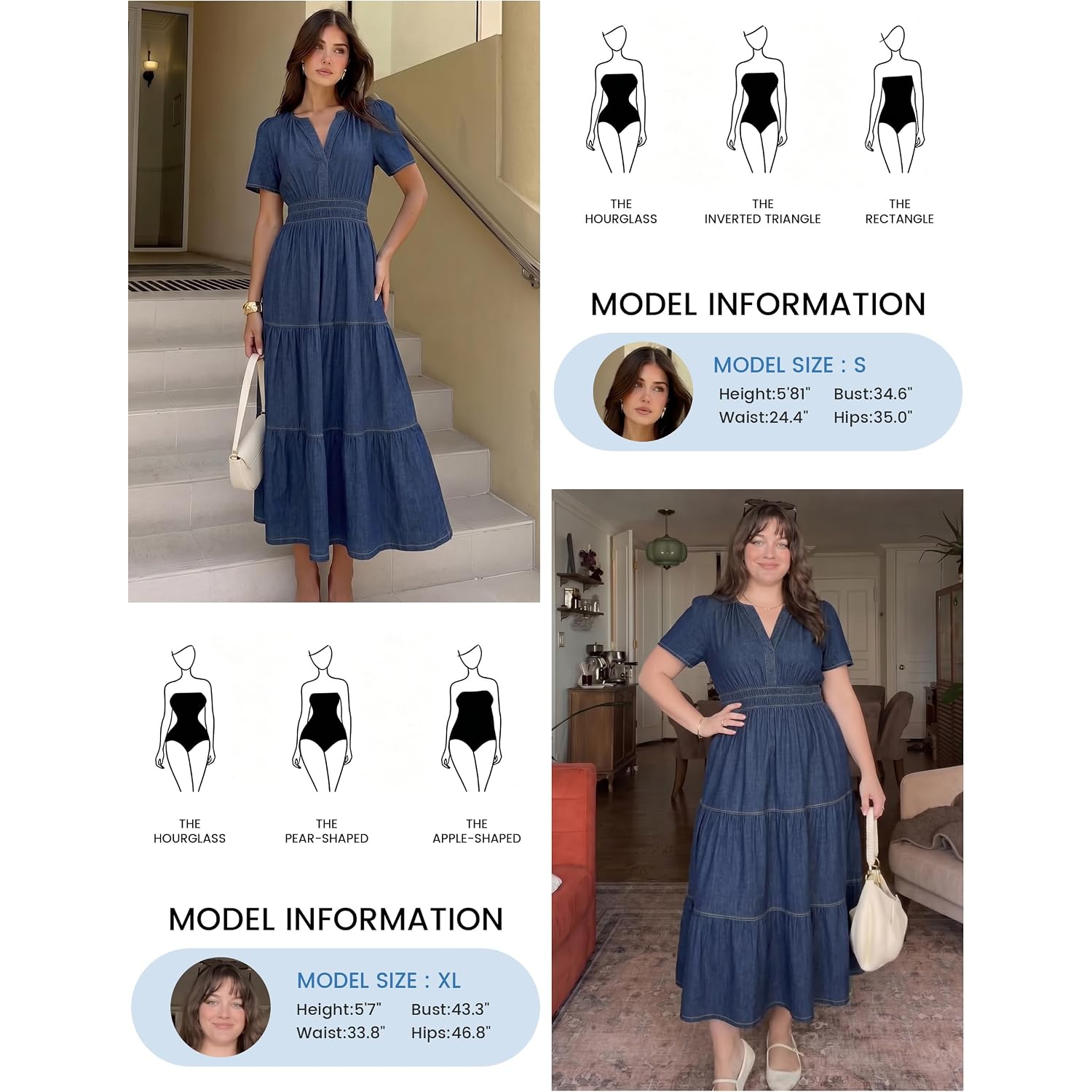 Simplee Womens Summer Denim Dress Casual Short Sleeve V Neck Empire Waist Boho Flowy Western Jean Maxi Dresses With Pockets