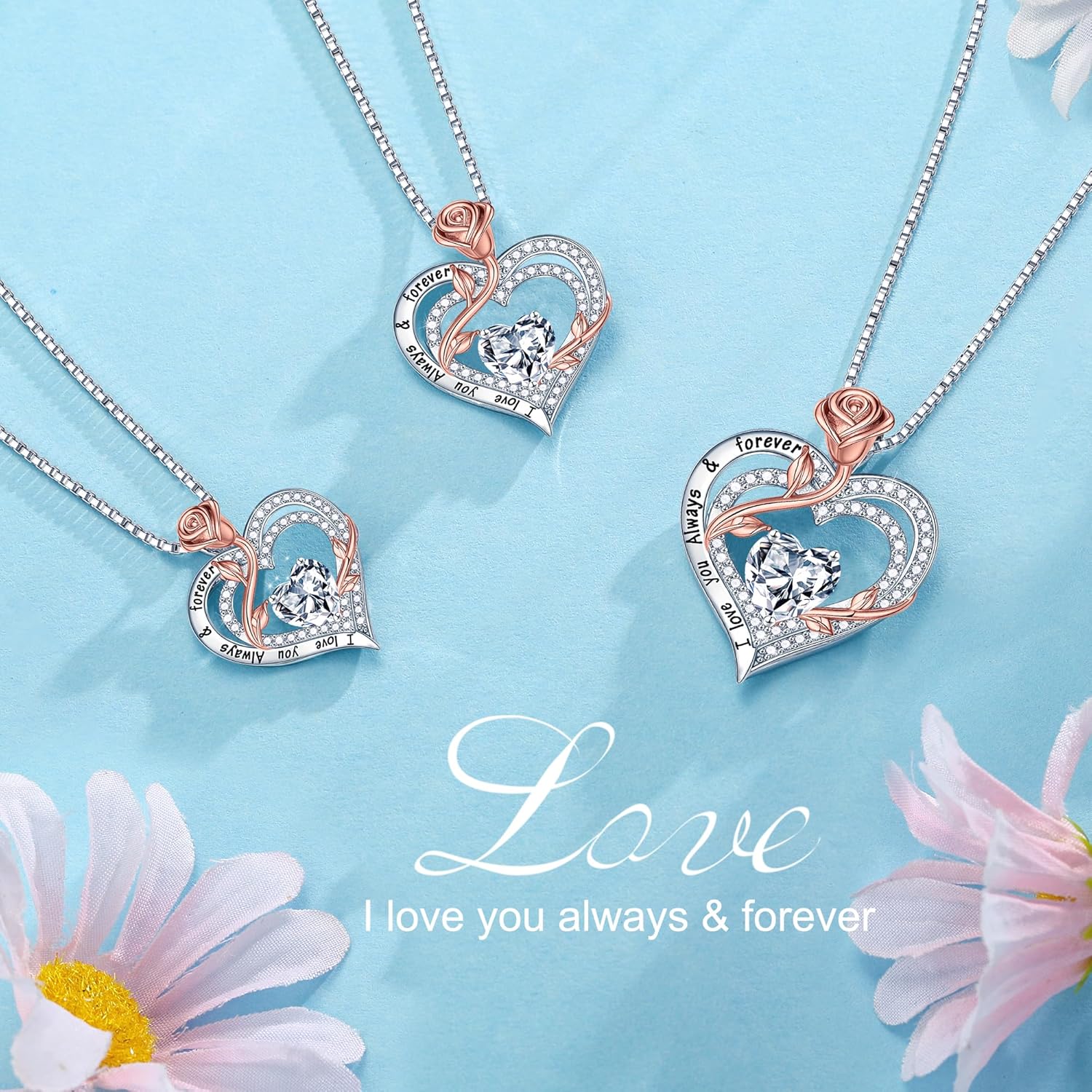 MOOSEA Mothers Day Gifts - 1-3 ct Moissanite Necklace for Women, 925 Sterling Silver Rose Heart Lab Created Moissanite Necklace, Anniversary Birthday Gifts for Women Mom Wife Girlfriend Grandma