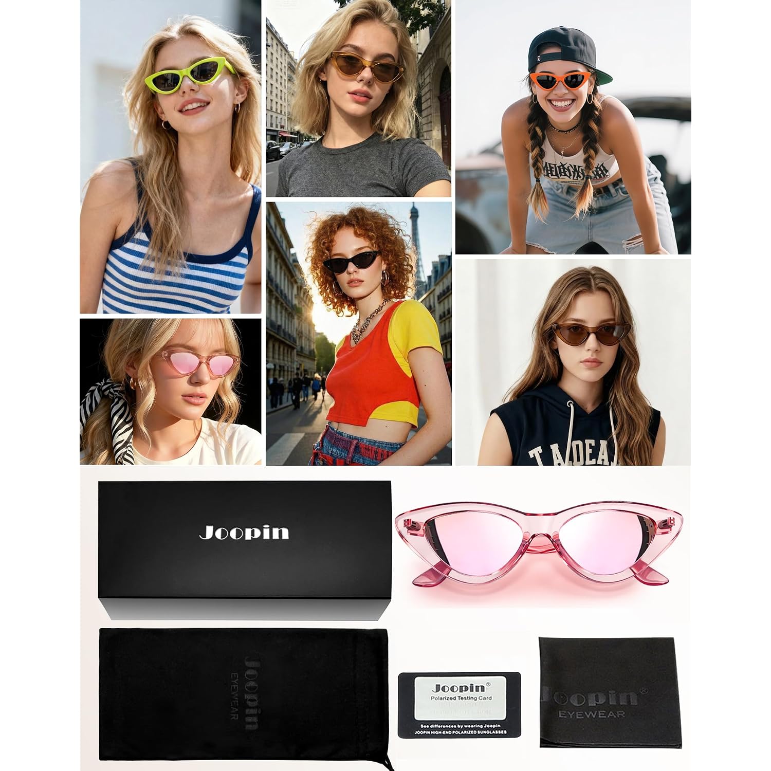 Joopin Polarized Cat Eye Sunglasses for Women Vintage Cateye Sun Glasses UV400 Protection A13-pink Mirrored Pink